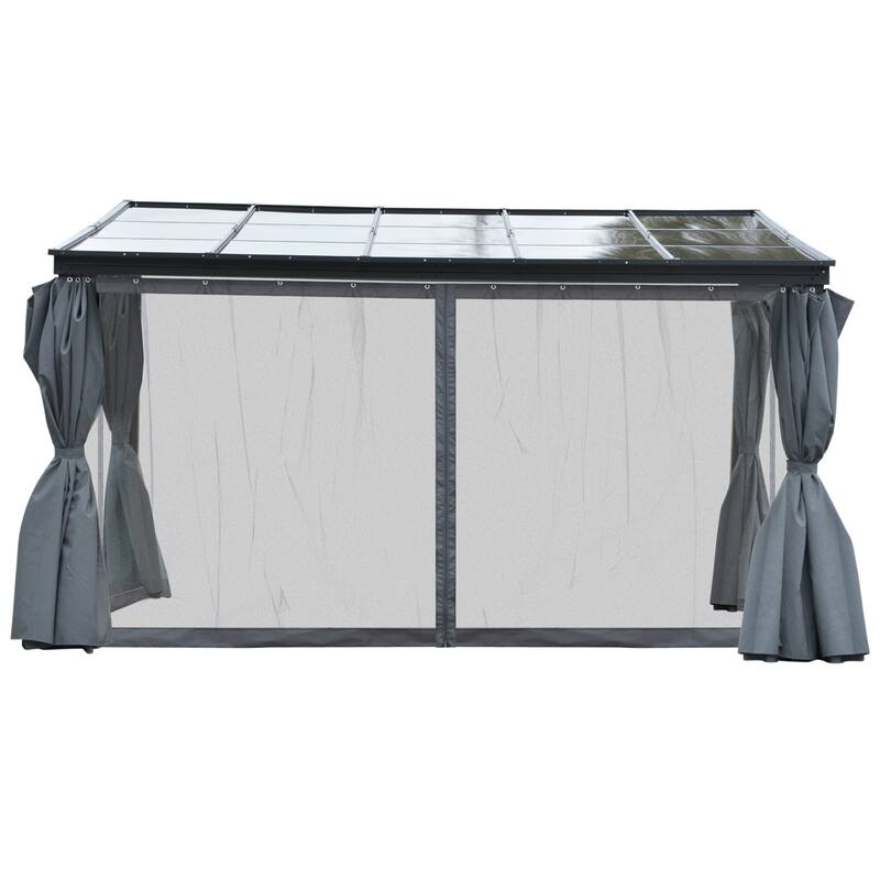 Outsunny 13' x 9.5' Outdoor Porch Patio Gazebo with Sloping Polycarbonate Roof, Durable Aluminum Frame, & Netted Curtain