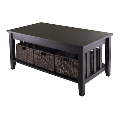 40" Espresso Elegant Morris Coffee Table 3 Foldable Baskets