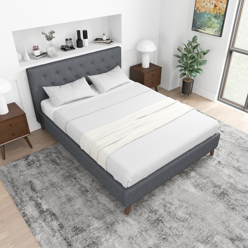 Alina Mid-Century Linen Upholstered Queen/King Platform Bed