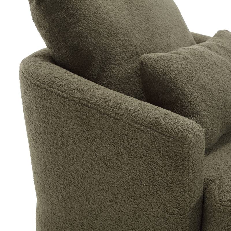 Swivel Barrel Chair with 2 Pillows, Teddy Fabric Upholstered Club Chair, Lounge Sofa Chair with Round Armrests & Backrest