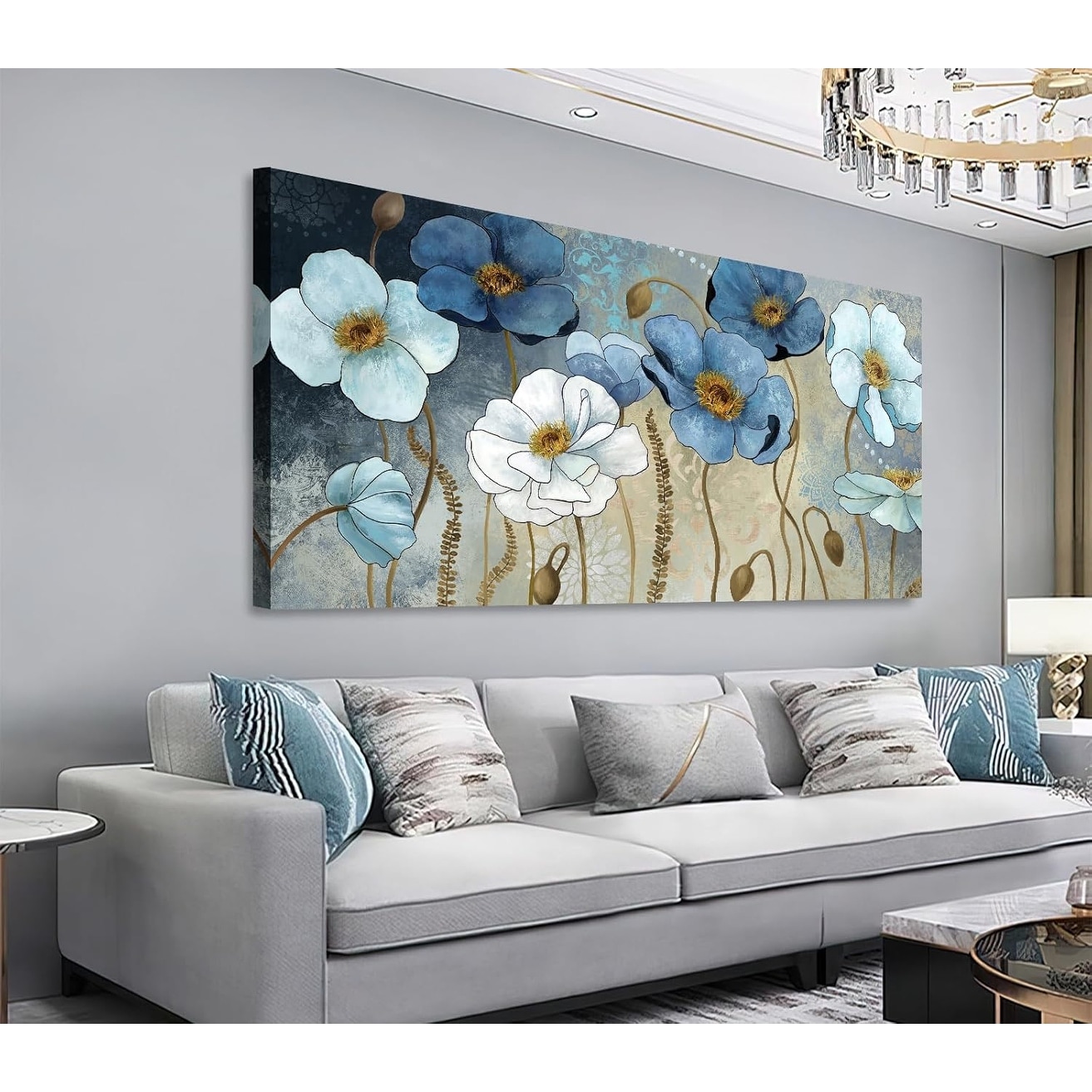 Flowers Wall Art Indigo Floral Canvas Picture
