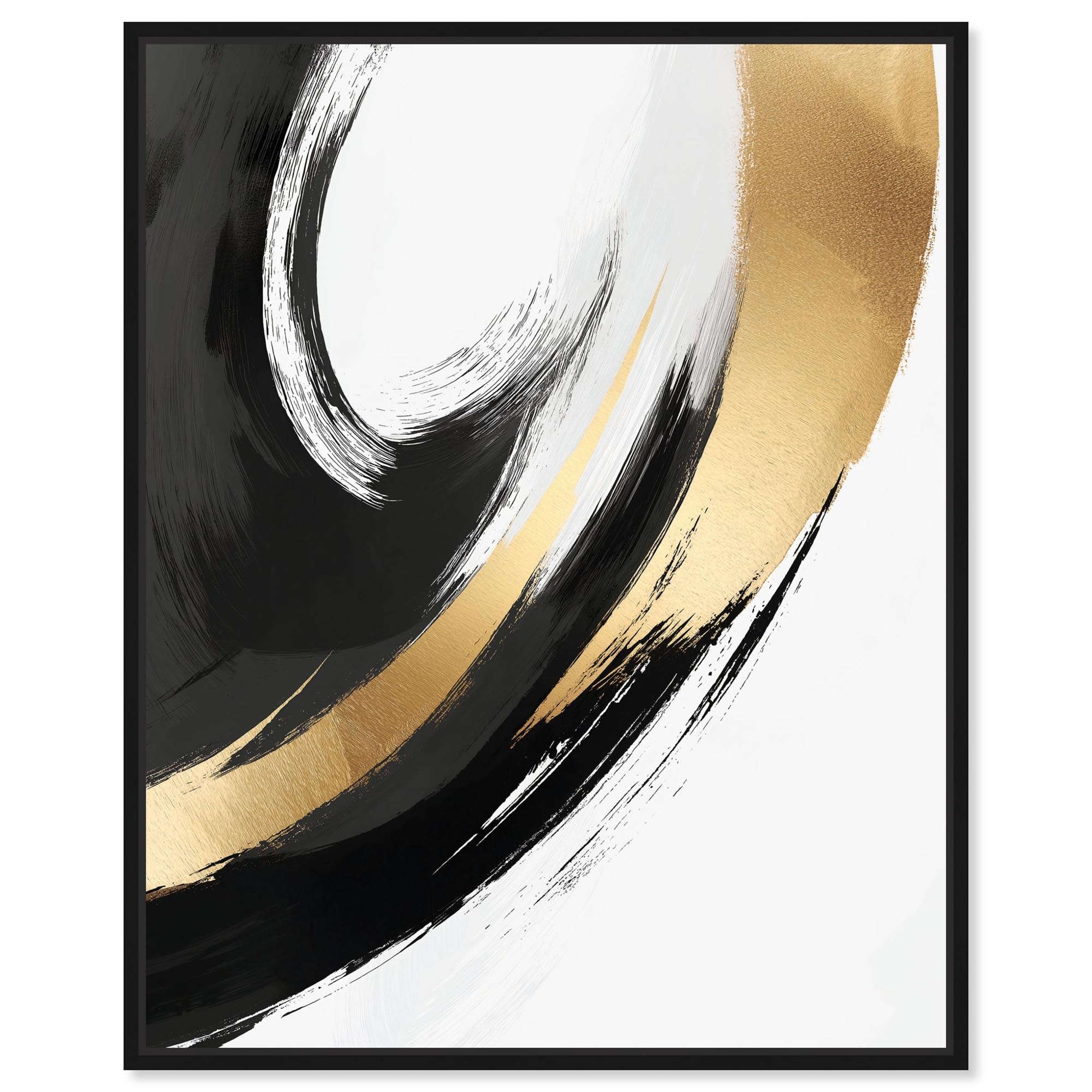 Golden Swirl I Black Gold Decor Framed Canvas Print by Art Remedy