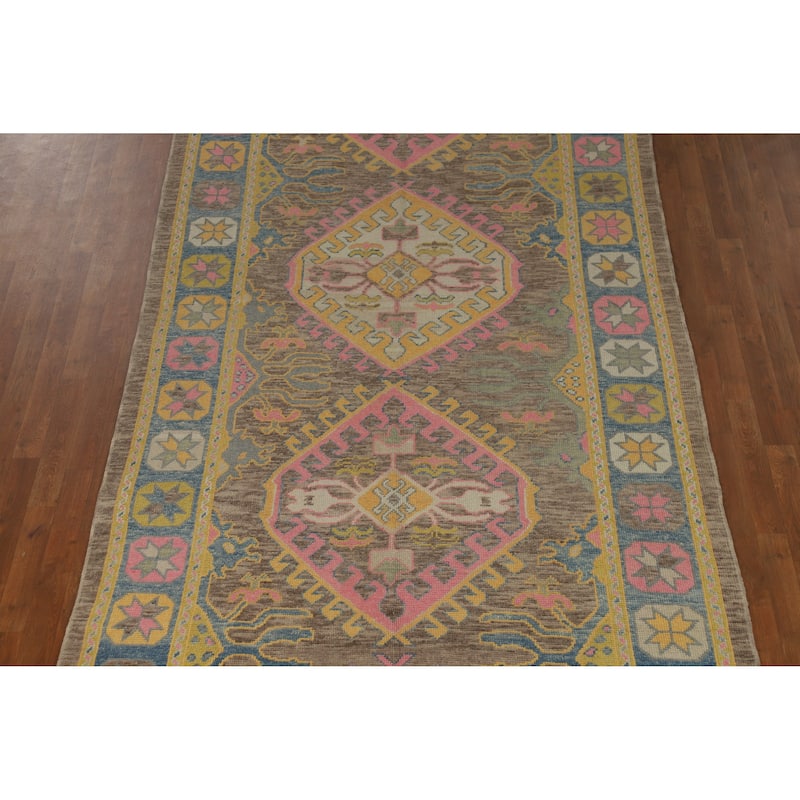 Hand Knotted Oriental 100% Wool Carpet Transitional All-Over Brown Oushak Area Rug - 20' 1'' X 5' 11''