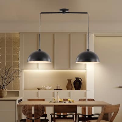 41" Modern Black Double Pendant Light – Adjustable Industrial-Style Hanging Fixture for Dining Rooms, Kitchens(No Bulbs) - 41"