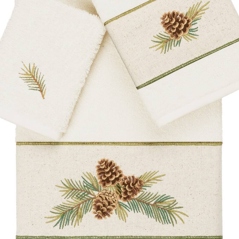 Authentic Hotel and Spa 100% Turkish Cotton Pierre 3PC Embellished Towel Set