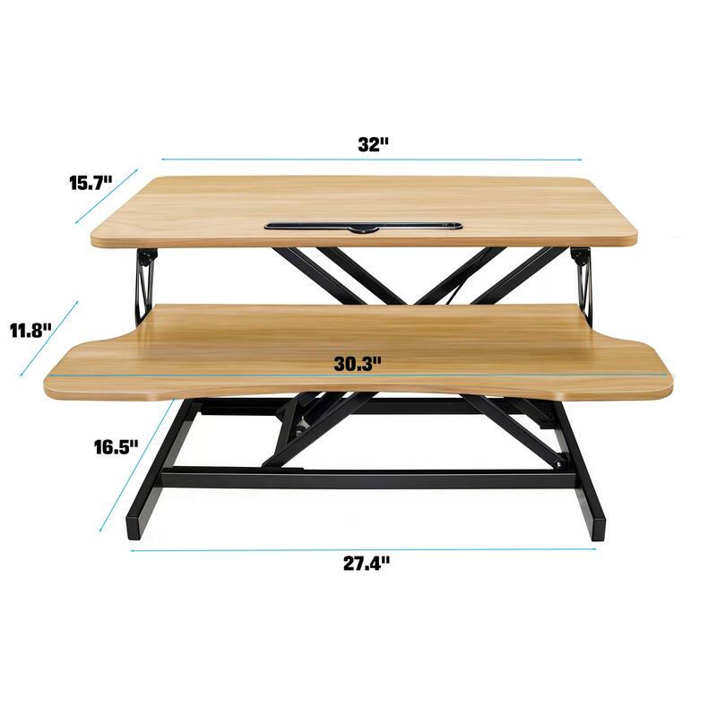 32 Inch Desk Converter, Height Adjustable Sit to Stand Riser, Dual Monitor and Laptop Workstation with Wide Keyboard Tray