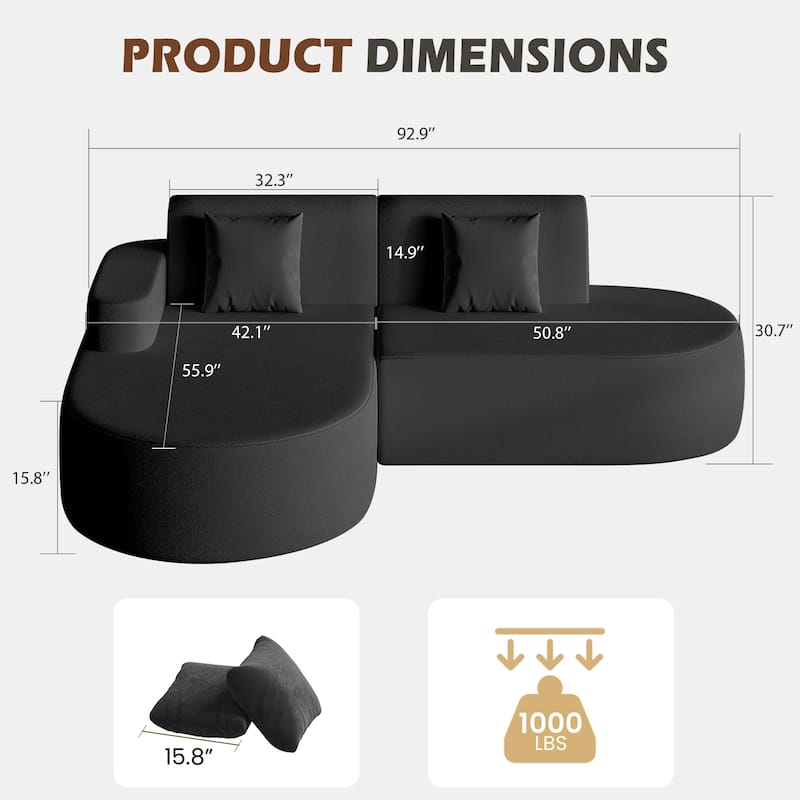 EROMMY Corner Sofa, Modern L-Shaped Sectional Couch with Chaise Lounge, Deep Seat Soft Upholstered Sofa for Living Room Bedroom.