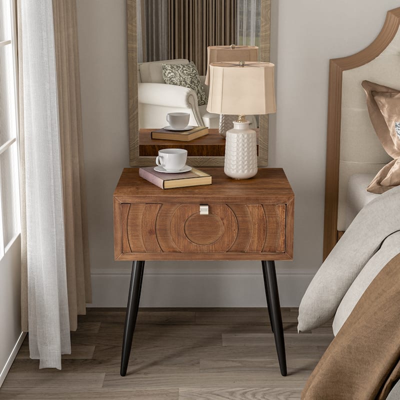 COSIEST Solid Wood Brown Nightstands w Drawers
