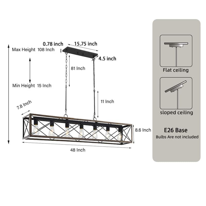 7-Light 48In Linear Modern Farmhouse Kitchen Chandelier - 48''