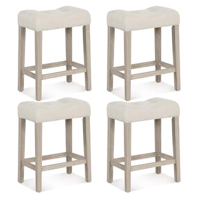 Gymax 24'' Bar Stools Set of 4 w/ Footrest Rubber Wood Frame for