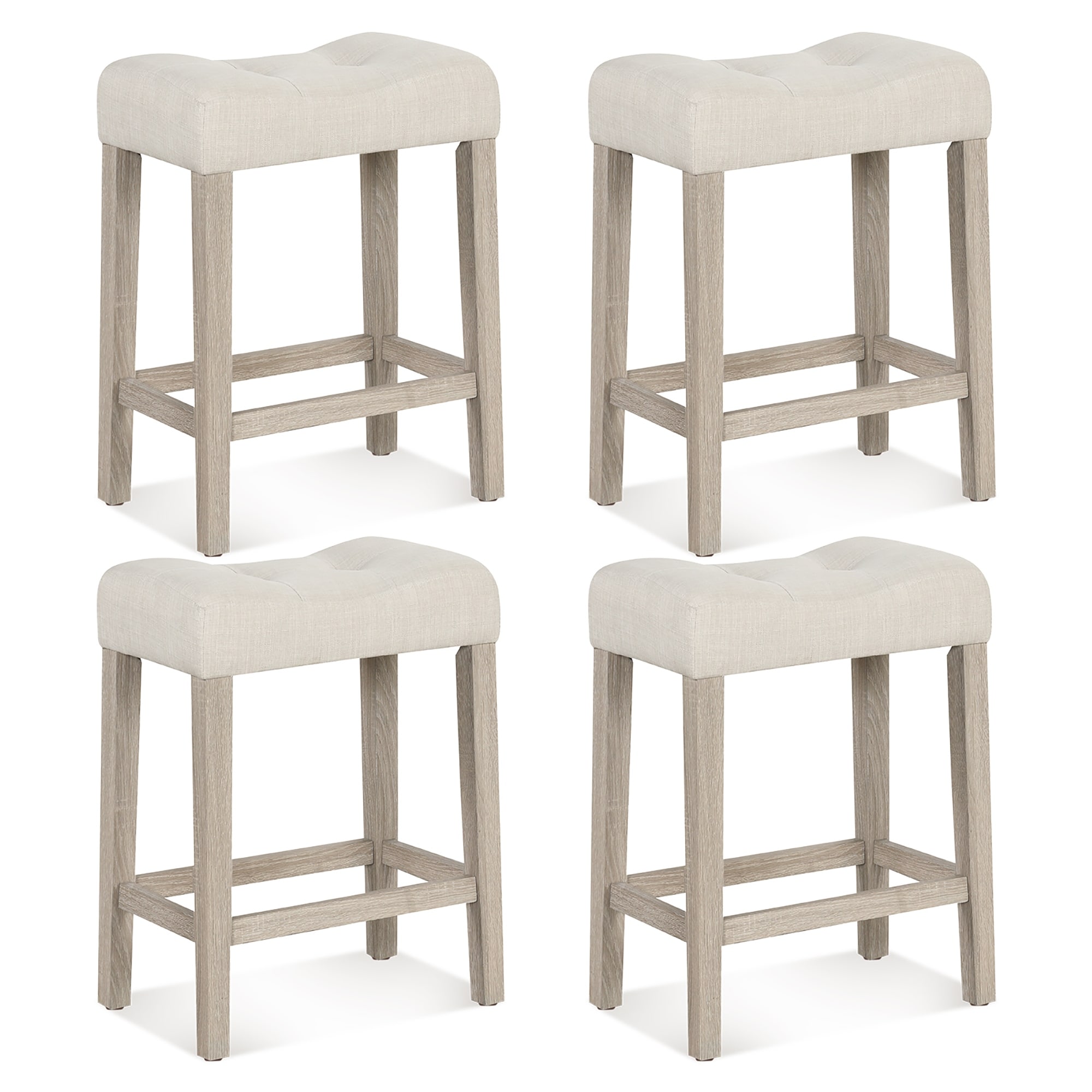 Gymax 24'' Bar Stools Set of 4 w/ Footrest Rubber Wood Frame for