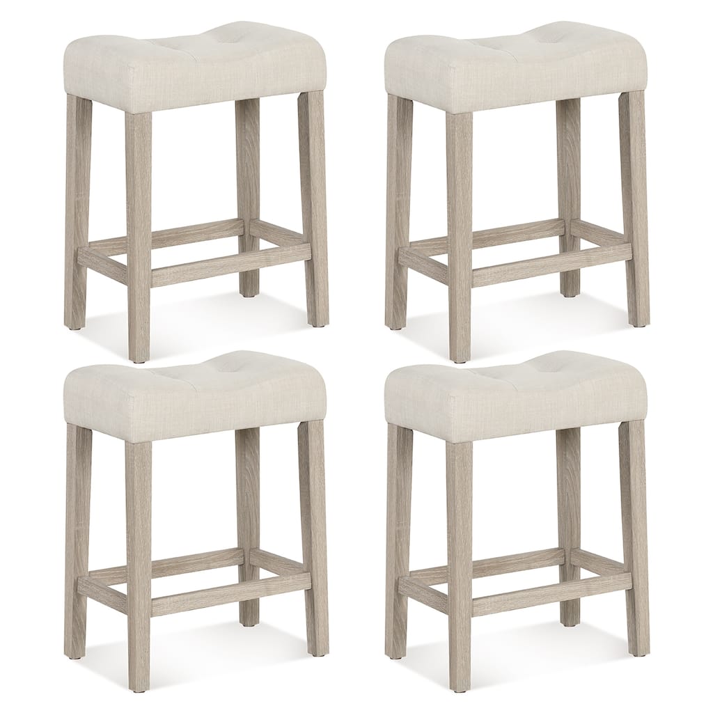 Gymax 24'' Bar Stools Set of 4 w/ Footrest Rubber Wood Frame for