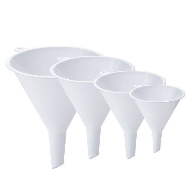 Chef Craft 4pc Classic Plastic Nesting Funnel Set - Includes 4 Convenient Sizes from 2 to 4.5 Inches - White