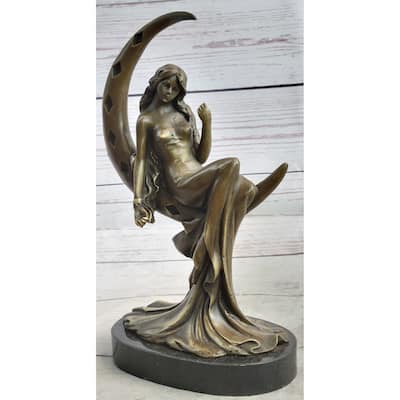 High Life Girl On Moon Bronze Statue Sculpture Figure 9 Inches X 6 Inches