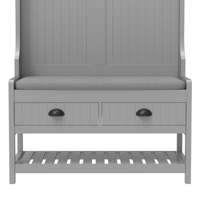 3-in-1 Hallway Hall Tree with 2 Storage Drawer and 4 Coat Rack,Shoe Rack Bench with Padded Seat Cushion,with Top Storage Shelf