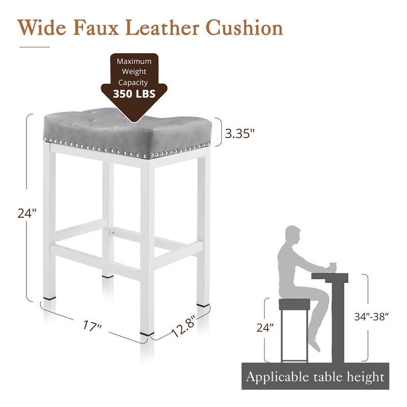 Backless Cushioned Faux Leather Bar Stools Counter Height Stools with Metal Frame - 24" H