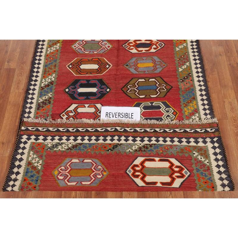 Kilim Qashqai Persian Vintage Rug Hand-Woven Reversible Wool Carpet - 4'1"x 6'0"