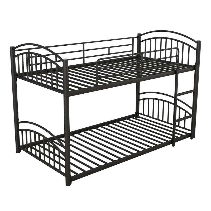 Twin Over Twin Metal Bunk Bed With Slide, Kids House Bed Metal Platform Bed Frame Divided into 2 Beds for Kids Teens Bedroom