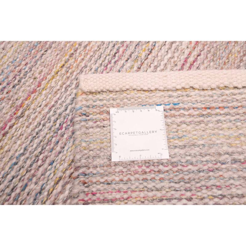 ECARPETGALLERY Flat-Weave Nevada Light Grey Wool Kilim - 5'4 x 7'9