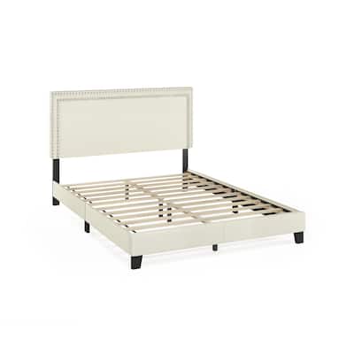 Button Tufted Bed Frame King Size Linen Upholstered Platform Bed Stylish Bedroom Decor