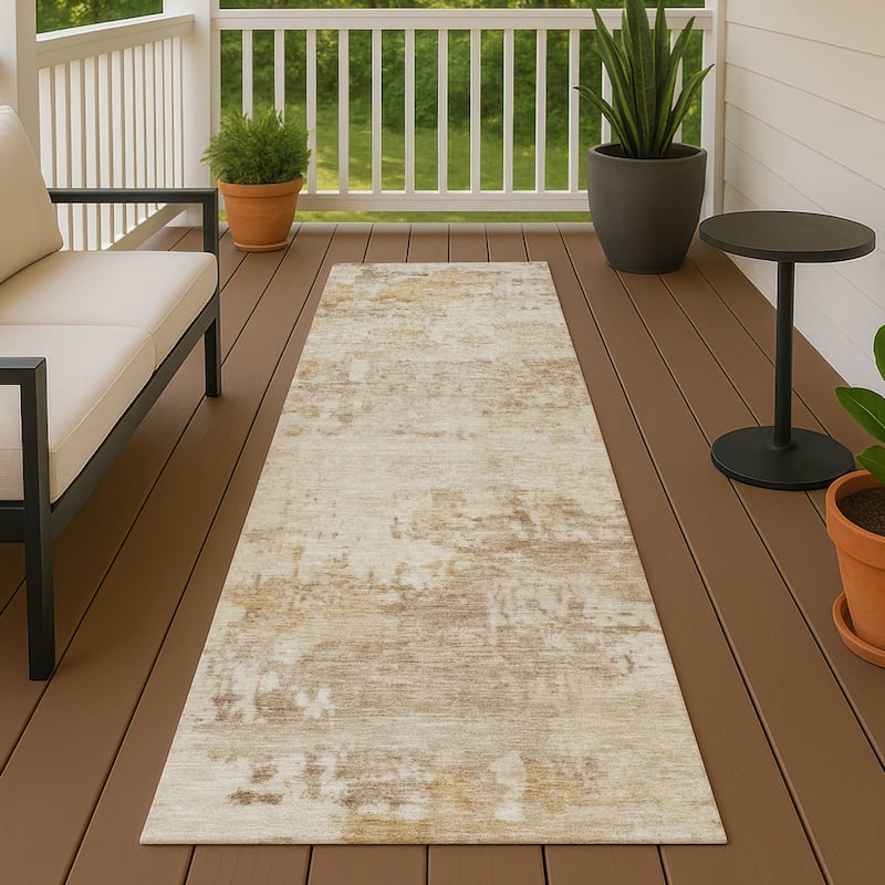 Machine Washable Indoor/ Outdoor Modern Casual Chantille Rug - Beige - 2'3" x 7'6"