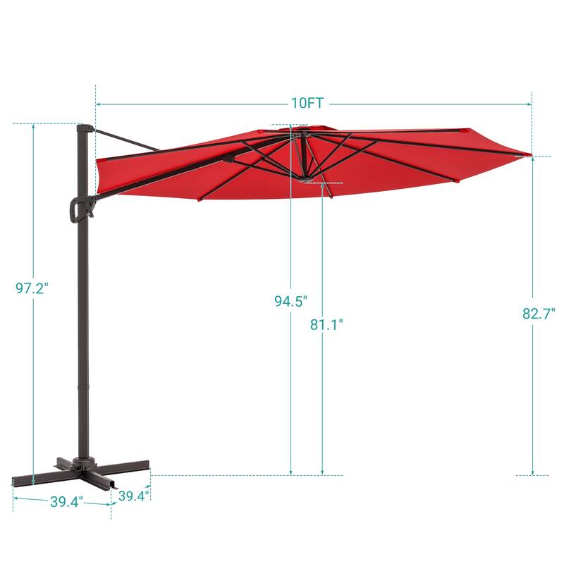 BONOSUKI Outdoor 10Ft Cantilever Offset Patio Umbrella, Hanging Market Umbrella