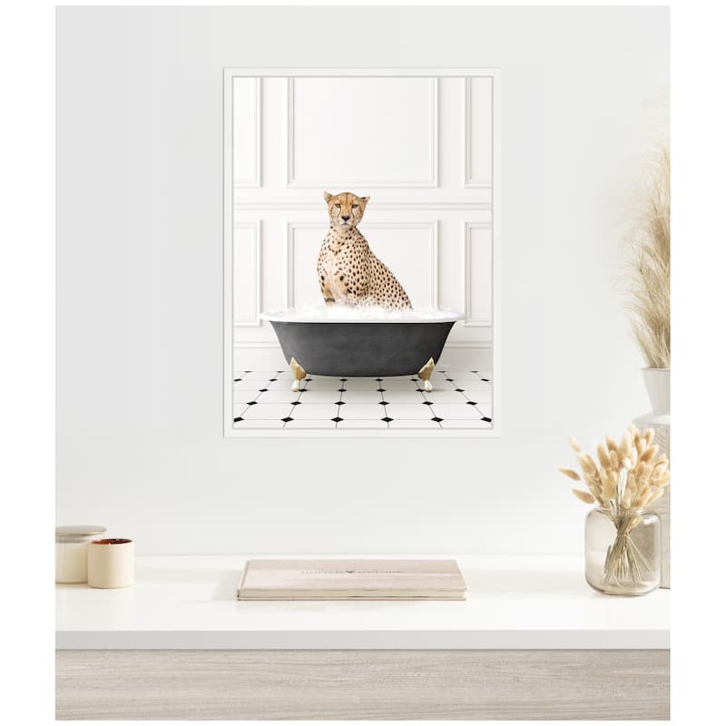 Kate and Laurel Sylvie Cheetah in Classic Black and White Bathtub Framed Canvas by Amy Peterson