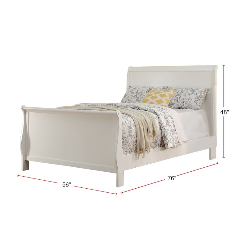 Sleigh Wooden Bed in White Finish