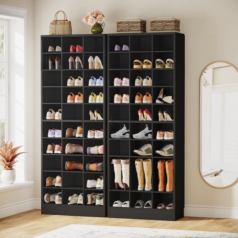 30 Pairs Tall Shoe Cabinet, 10 Tiers White Wooden Shoe Storage Rack for Closet, Entryway - 10-tier