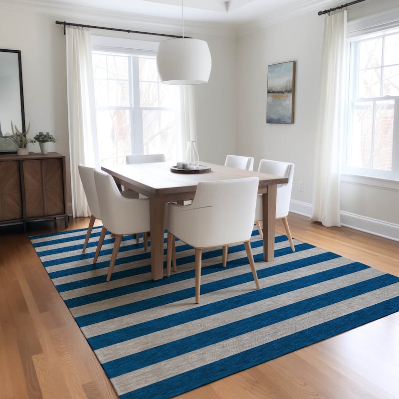 Machine Washable Indoor/ Outdoor Cabana Stripe Chantille Rug
