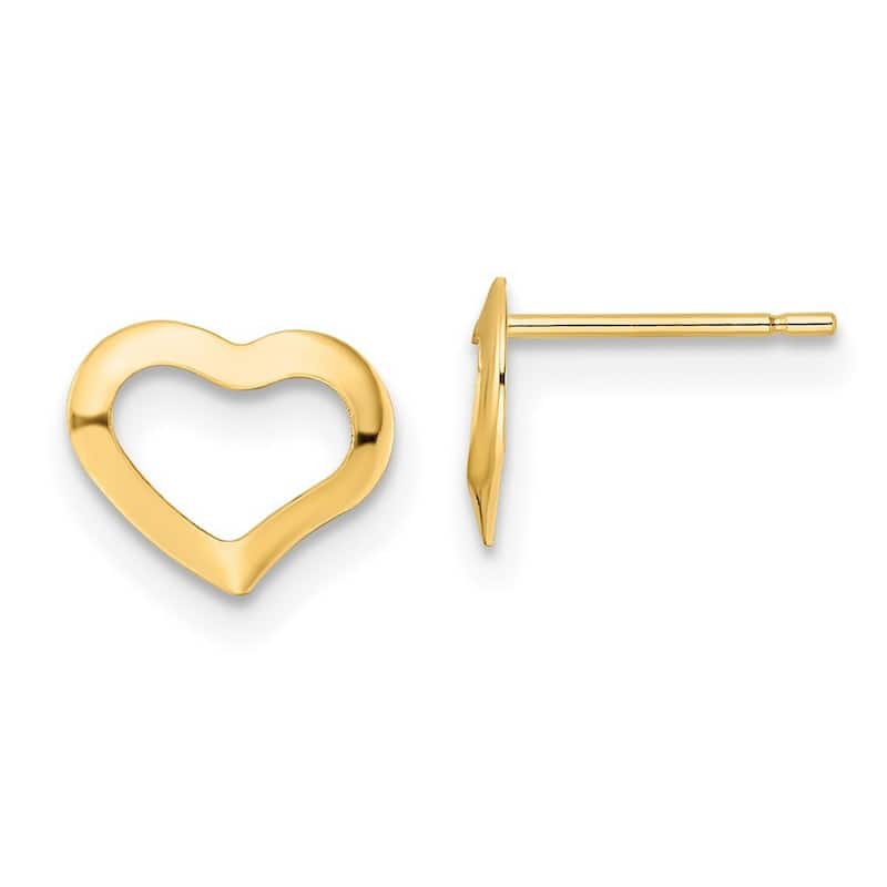 Curata 14k Yellow Gold Polished Open Love Heart Post Earrings - 7x9mm