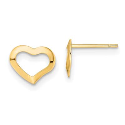 Curata 14k Yellow Gold Polished Open Love Heart Post Earrings - 7x9mm