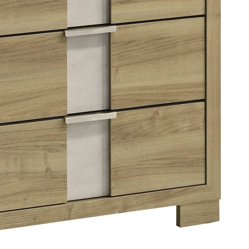 Amey Tall Dresser Chest with 5 Drawers, White Trim and Driftwood Brown Finish