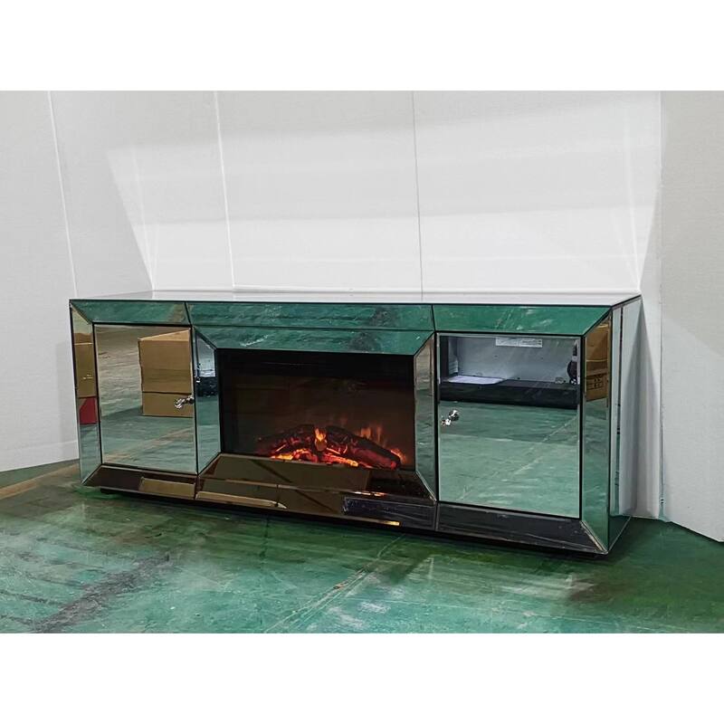 Modern 57" Electric Corner Fireplace with Glossy Silver Finish, Realistic LED Flames, and Energy-Saving Heating - N/A
