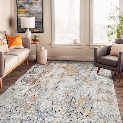 Muted Multi-Tonal Abstract Area Rug - Rug for Living Room, Bedroom - Easy to Clean, Polypropylene/Polyester with Jute Backing