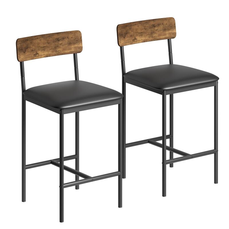 Set of 2 Upholstered Bar Chairs Counter Height Barstools for Kitchen Island - 14.5" L x 16.5" W x 37.4" H