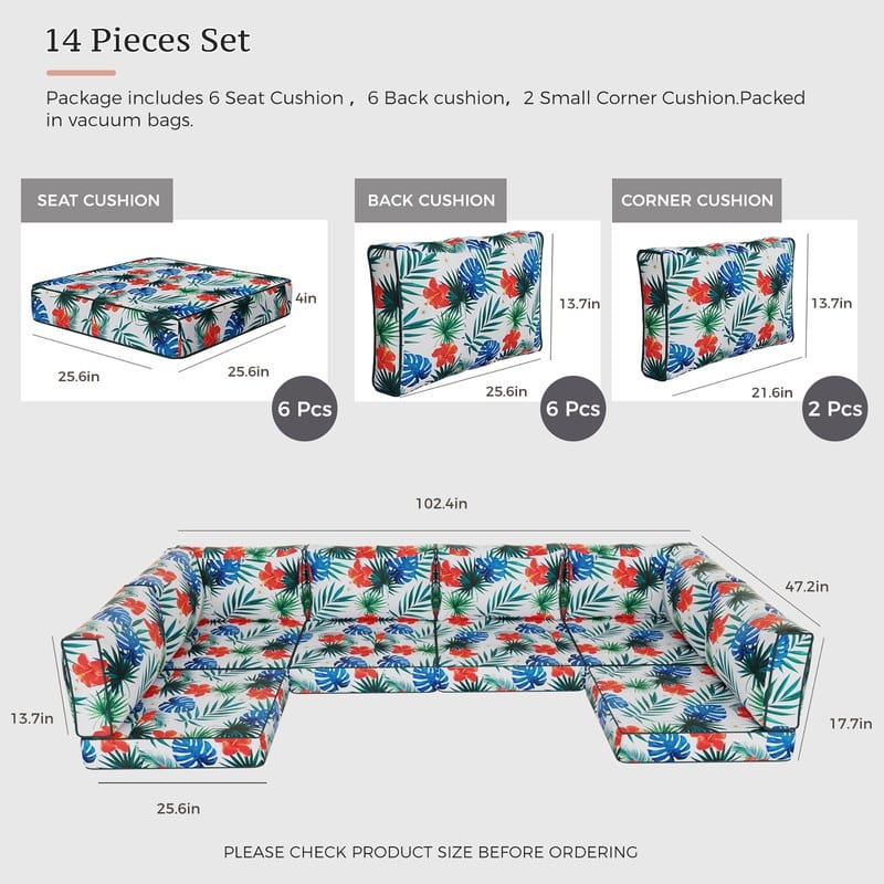 14 Piece Patio Furniture Cushion Set Outdoor Sofa Replacement Cushions