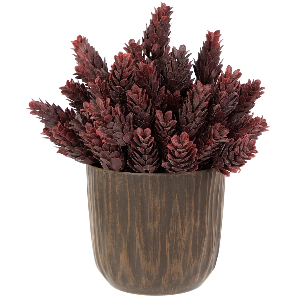 Wild Flower Artificial Plant in a Textured Lined Pot - 8" - Burgundy Red