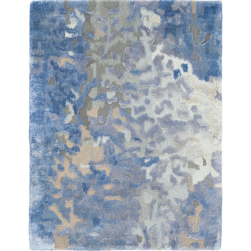 Nourison Prismatic Shimmering Carved Blue Ivory Abstract Area Rug