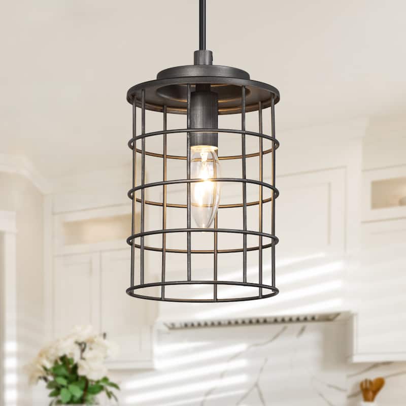 Modern Industrial 1-Light Cage Pendant Lights for Kitchen Island - D5" x H8.5"