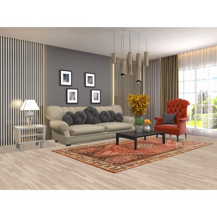 Geometric Shiraz Persian Vintage Area Rug Handmade Orange Wool Carpet - 5'0"x 8'9"