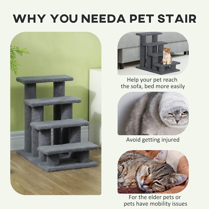 PawHut 25" 4-Step Multi-Level Carpeted Cat Scratching Post Pet Stairs - Grey