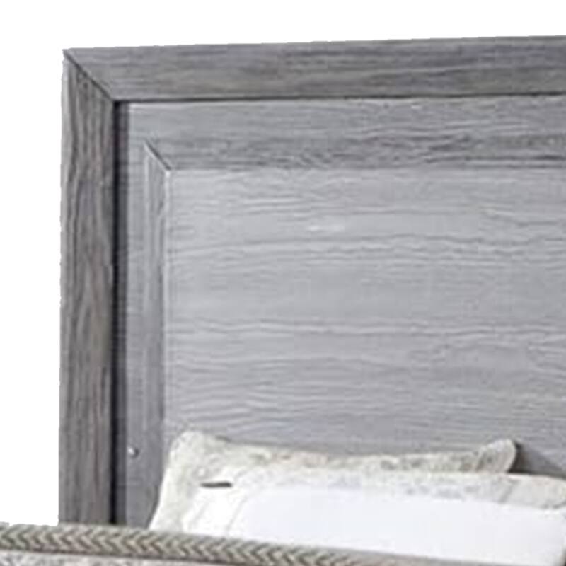 Reno King Bed with LED Headboard and Metal Bracket Legs, Gray Wood