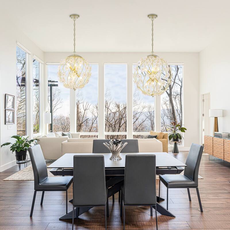 Modern 6-Light Glass Flower Globe Pendant Chandelier for Dining Room