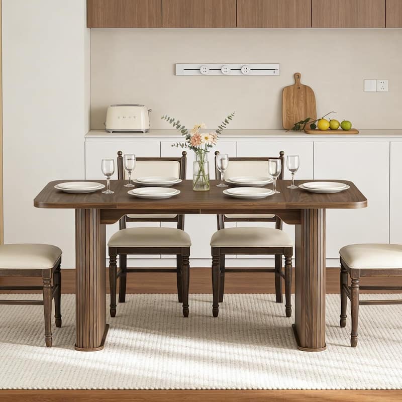 62 inch Kitchen Dining Table with Grille Design for Dining, Home, Office (Only Table)