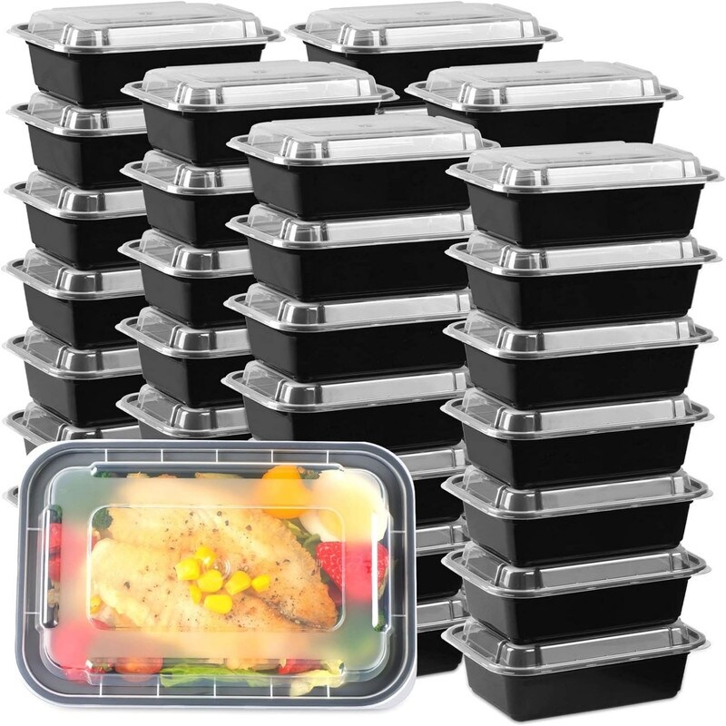 50-Pack Meal Prep Plastic Microwavable Food Containers for Meal Prepping with