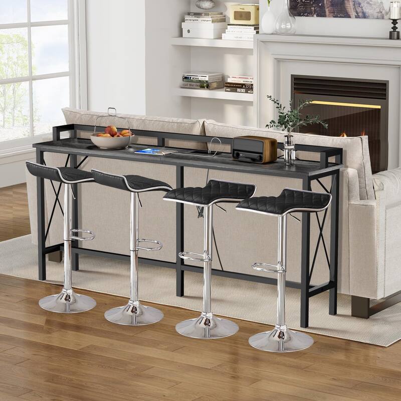 5-Pieces Console Table with Bar Stools Set, with 2 Outlet and 2 USB Ports, Dining Table Sets for Breakfast Nook
