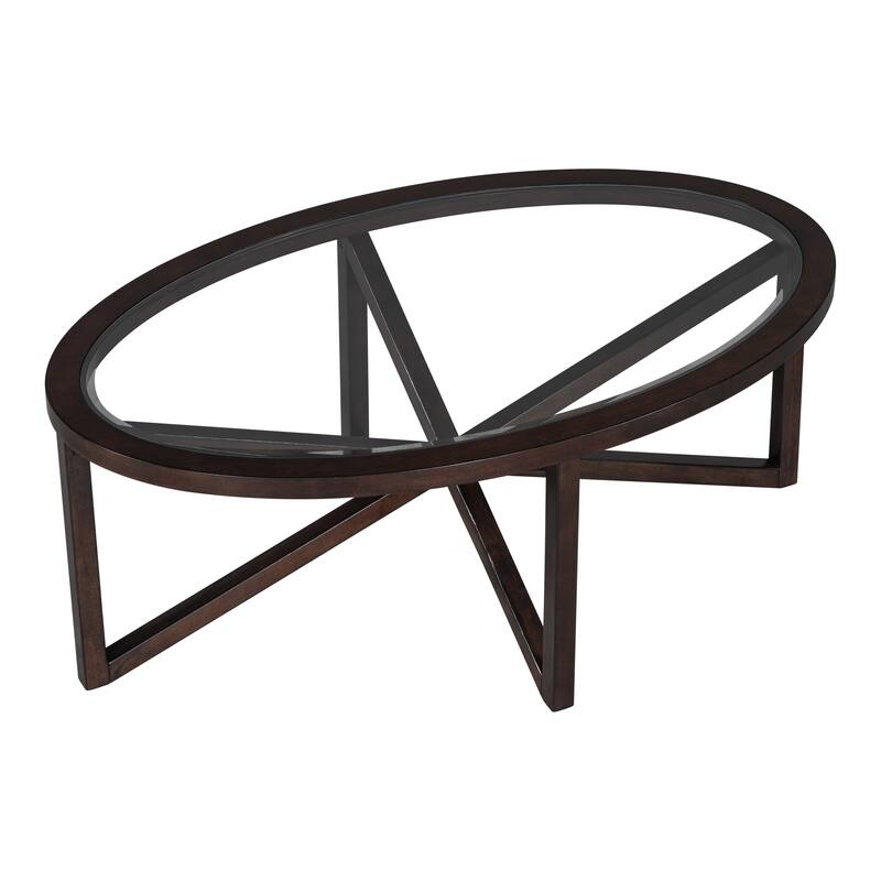 Modern Simple Glass Coffee Table, Tempered Glass Coffee Table Solid Wood Base Round Transparent Glass Top