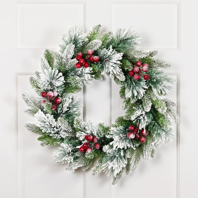 Flocked Calloway Fir with Berries Artificial Christmas Wreath - 24" - Unlit