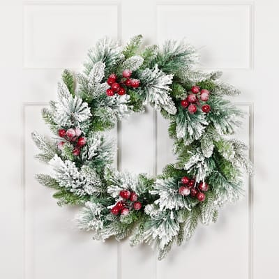 Flocked Calloway Fir with Berries Artificial Christmas Wreath - 24" - Unlit